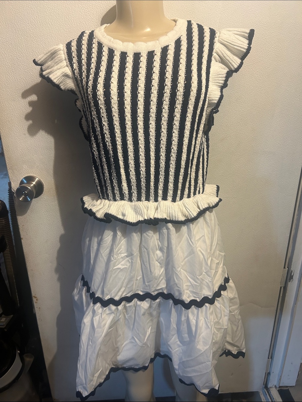 Women’s Black & White Striped Ruffle dress